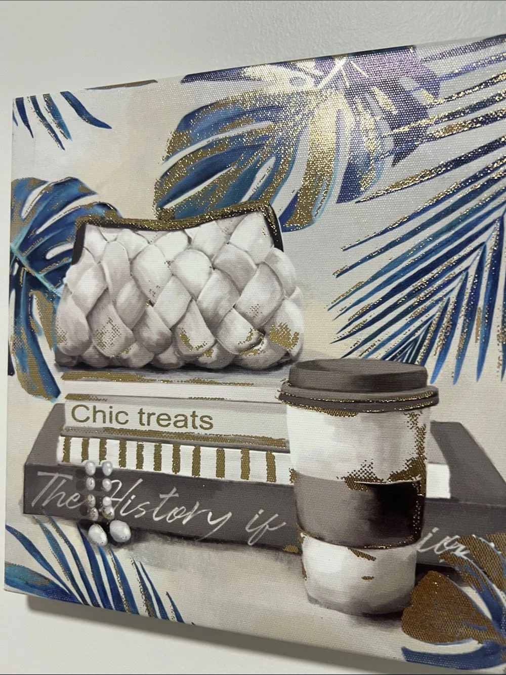 Bella Canvas Blue & Gold Palm and Chic Still Life Canvas Art